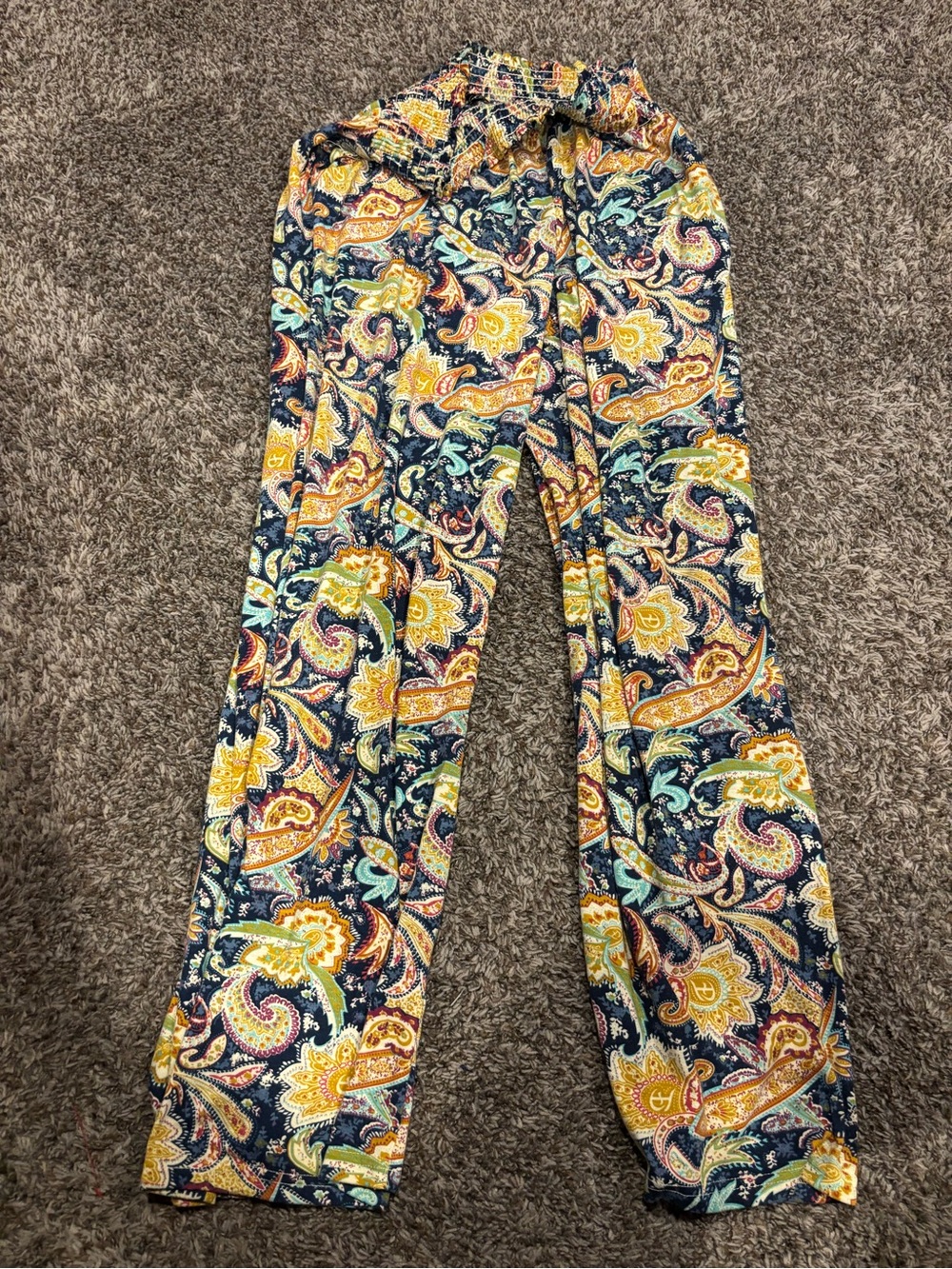 Urban CoCo Paisley Print Wide Leg Pants in Navy and Yellow - Picture 1 of 3